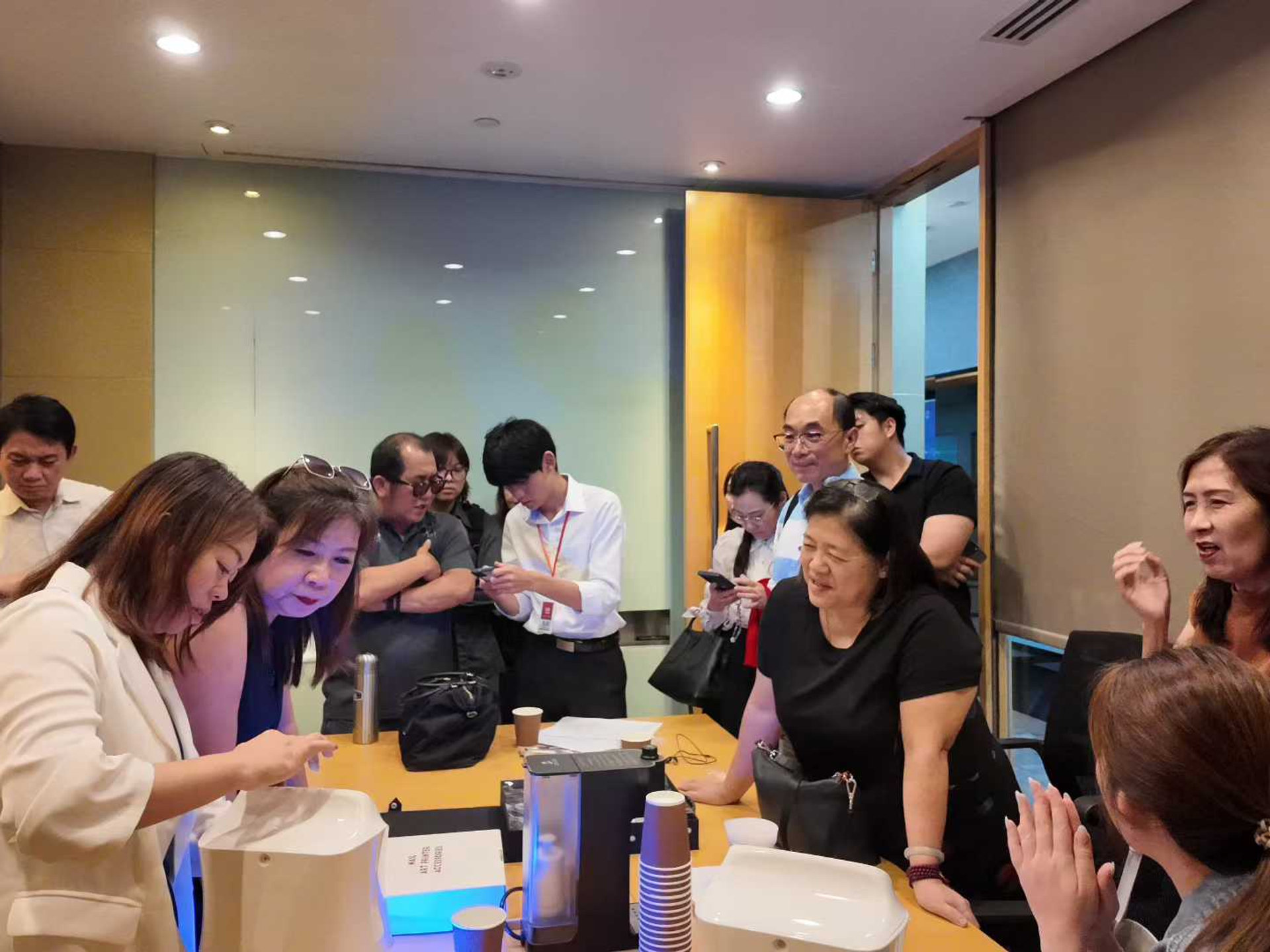 Business professionals networking during AI training